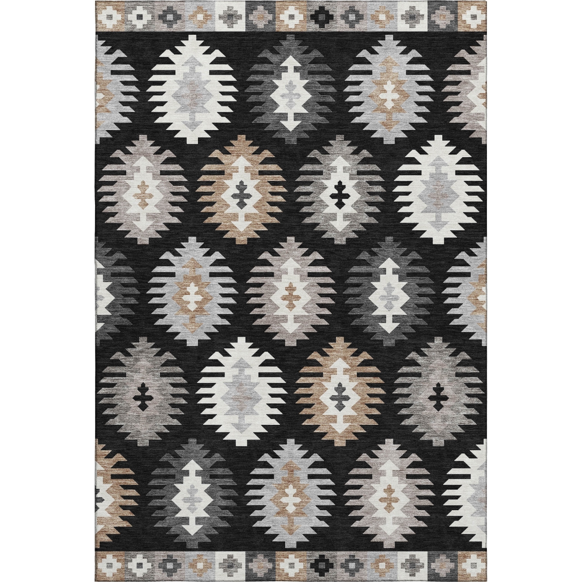 677608 9 x 12 ft. Black Ivory & Gray Southwestern Washable Machine Made Rectangle Area Rug with UV Protection