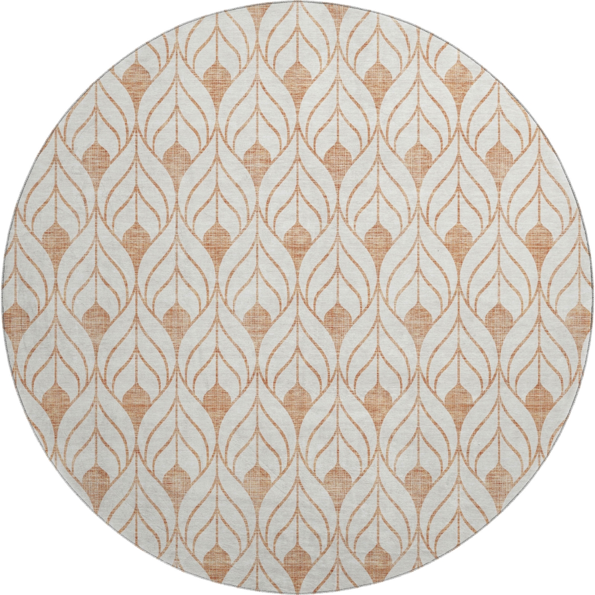 673744 8 ft. Salmon & Ivory Geometric Transitional Washable Round Area Rug with UV Protection