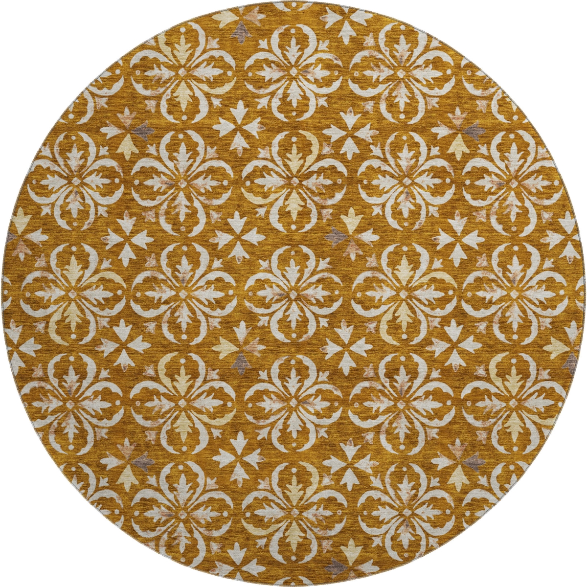 673960 8 ft. Rust & Beige Floral Transitional Washable Round Area Rug with UV Protection