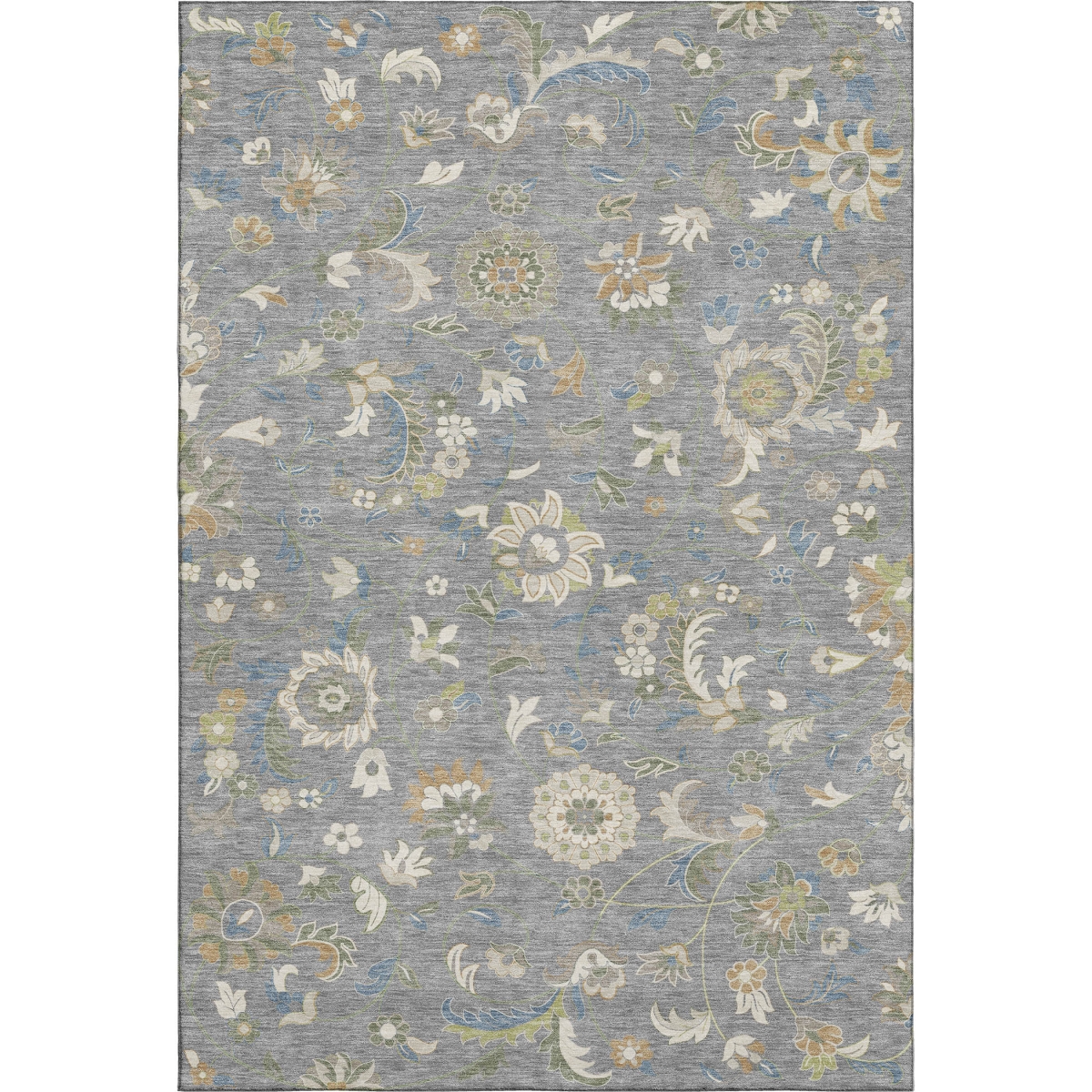 678976 10 x 14 ft. Gray Copper & Blue Floral Washable Machine Made Rectangle Area Rug with UV Protection