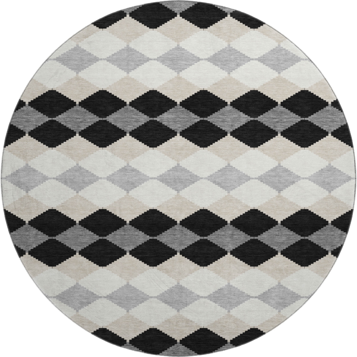 679033 8 ft. Black Gray & Ivory Geometric Transitional Washable Round Area Rug with UV Protection