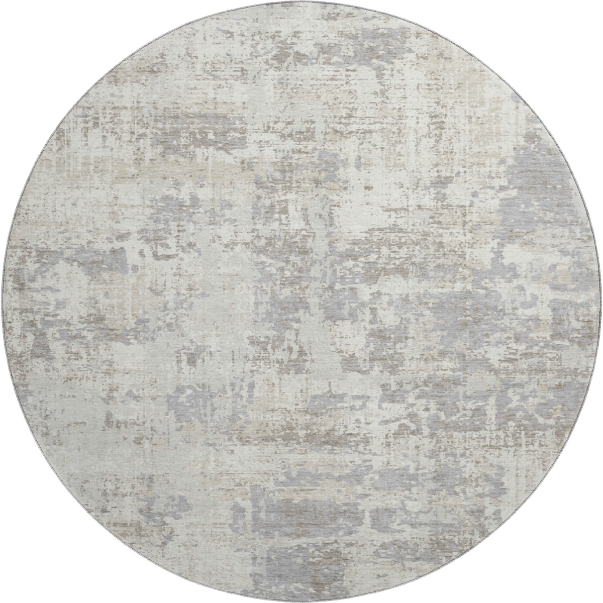 679135 8 ft. Ivory & Gray Abstract Transitional Washable Round Area Rug with UV Protection