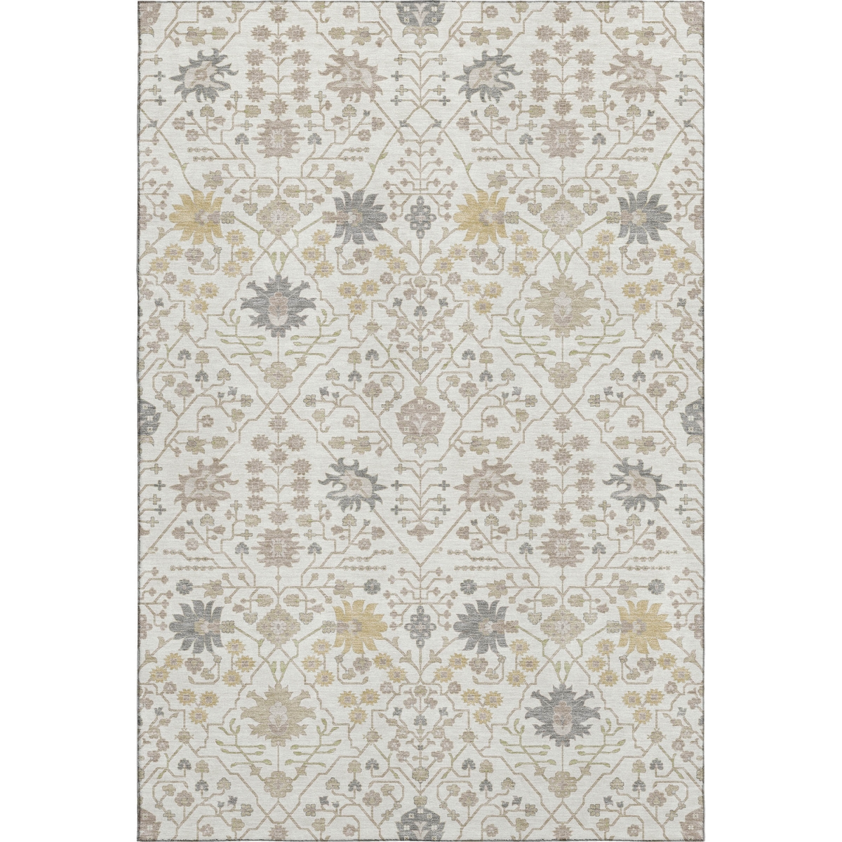 679212 5 x 8 ft. Ivory Beige & Gray Oriental Traditional Washable Machine Made Rectangle Area Rug with UV Protection