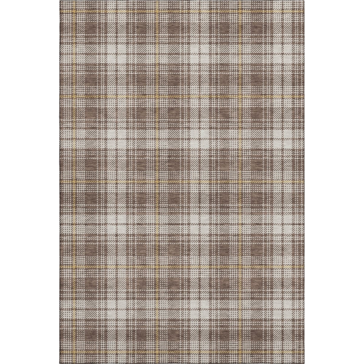 678226 9 x 12 ft. Brown, Ivory & Gold Plaid Washable Machine Made Rectangle Area Rug with UV Protection