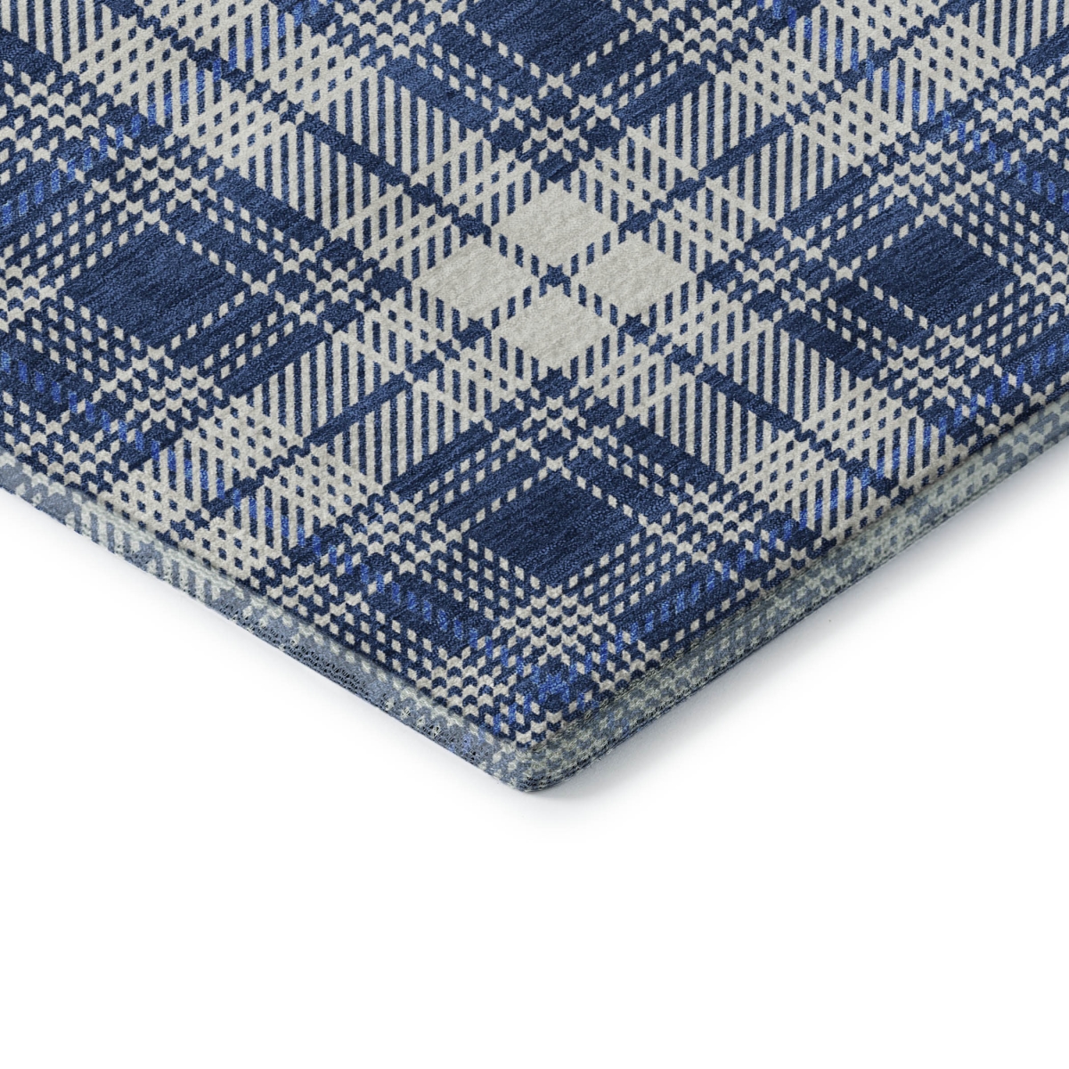 678250 9 x 12 ft. Navy Blue & Ivory Plaid Transitional Washable Machine Made Rectangle Area Rug with UV Protection