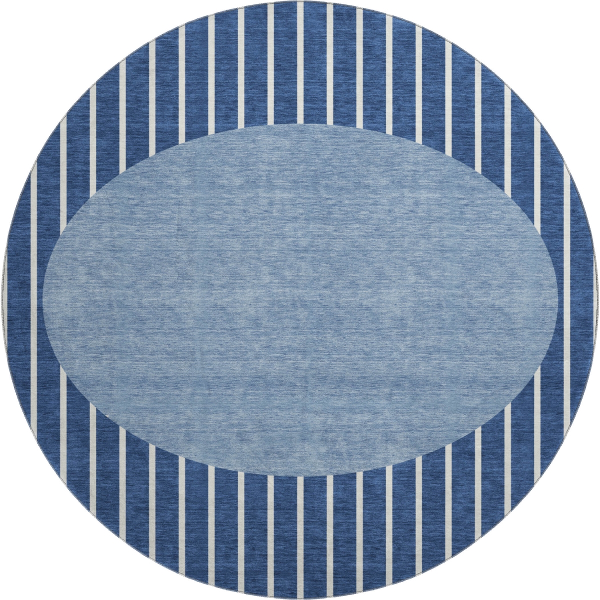 678308 8 ft. Navy Blue & Ivory Striped Transitional Washable Round Area Rug with UV Protection