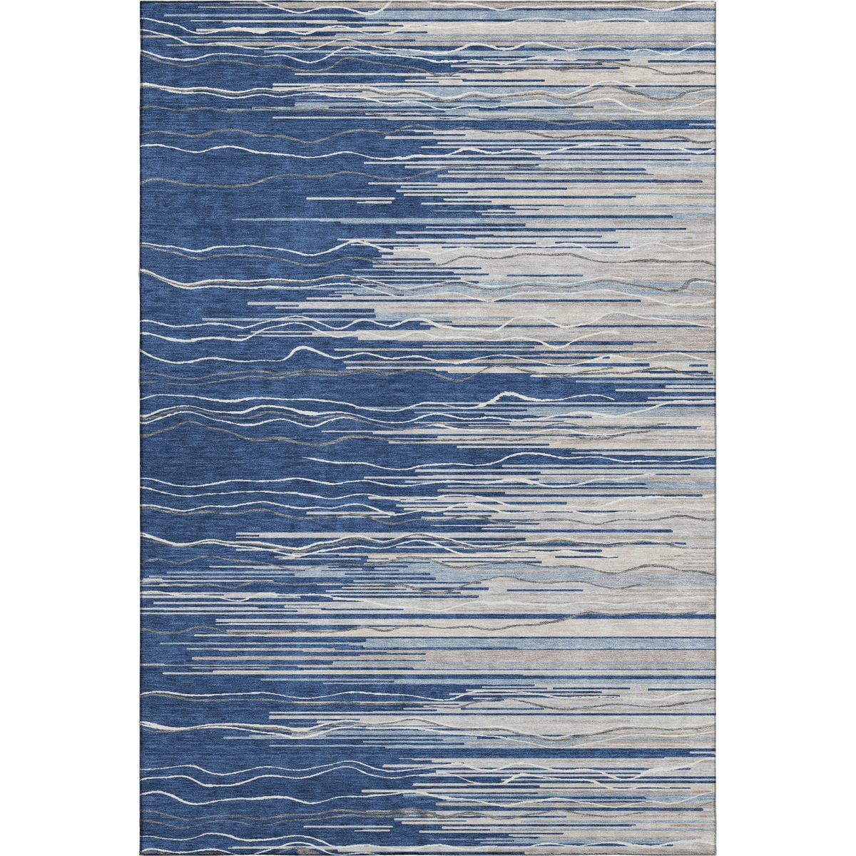 678395 10 x 14 ft. Navy Blue, Ivory & Gray Striped Transitional Washable Machine Made Rectangle Area Rug with UV Protection
