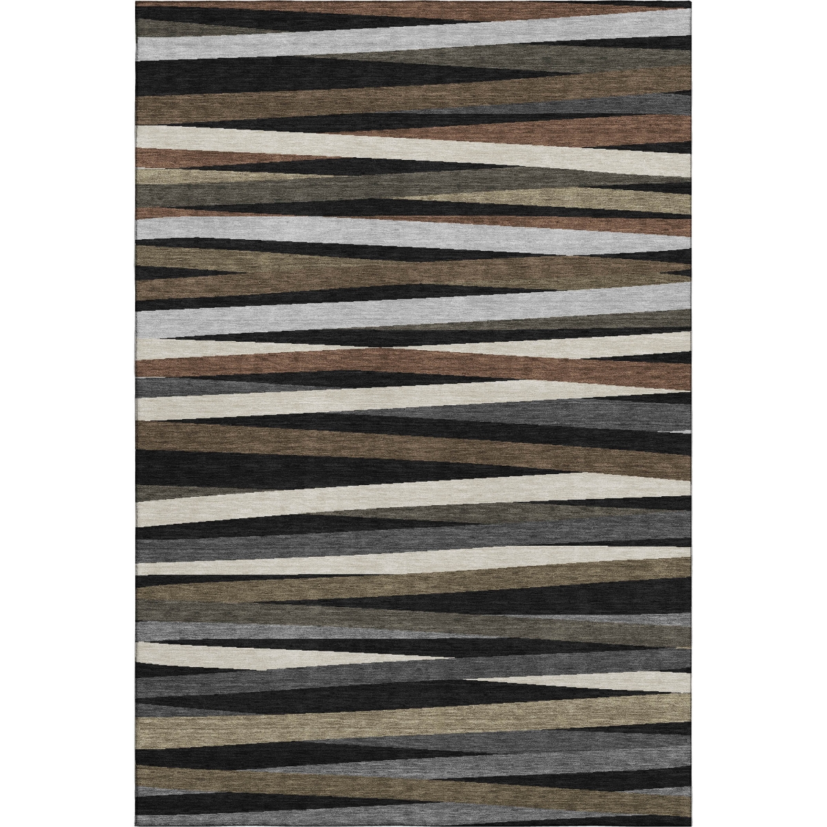 678466 10 x 14 ft. Black Brown & Ivory Striped Washable Machine Made Rectangle Area Rug with UV Protection
