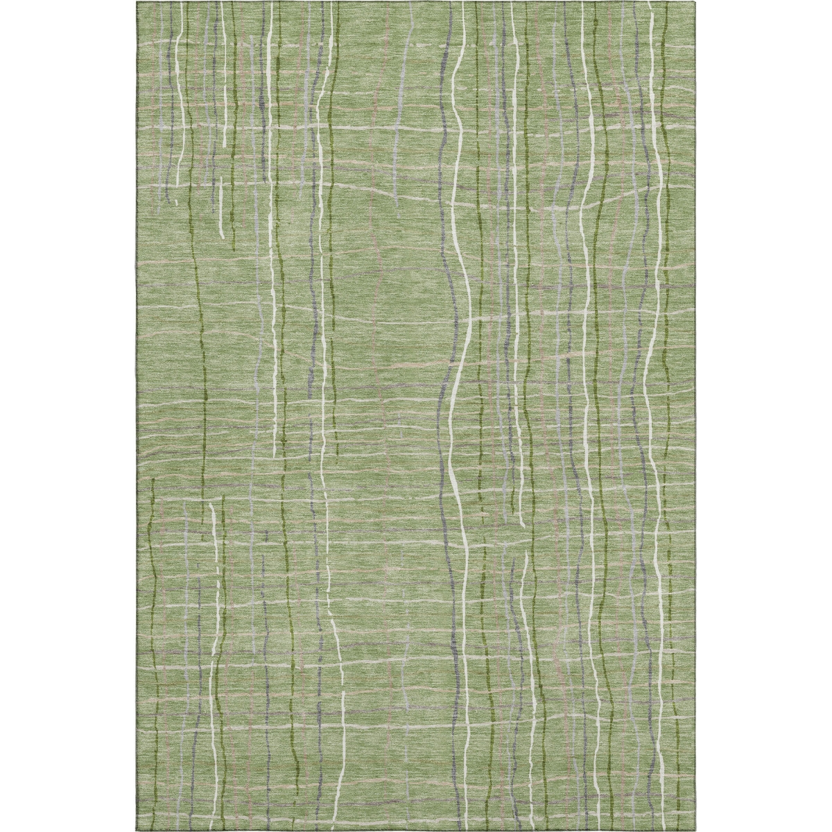 678544 10 x 14 ft. Green, Ivory & Gray Striped Transitional Washable Machine Made Rectangle Area Rug with UV Protection