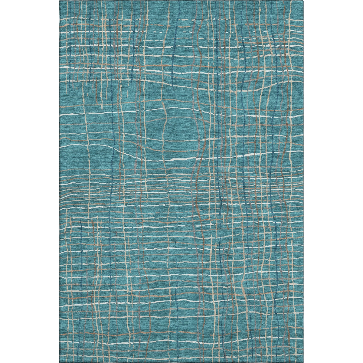 678596 8 x 10 ft. Teal Brown & Ivory Striped Washable Machine Made Rectangle Area Rug with UV Protection