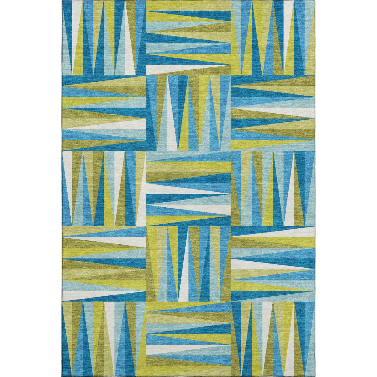 679466 8 x 10 ft. Teal, Green & Ivory Geometric Washable Machine Made Rectangle Area Rug with UV Protection