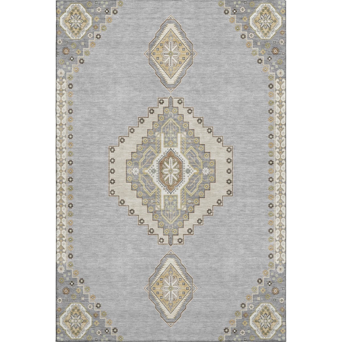 679575 9 x 12 ft. Gray Gold & Beige Oriental Washable Machine Made Rectangle Area Rug with UV Protection