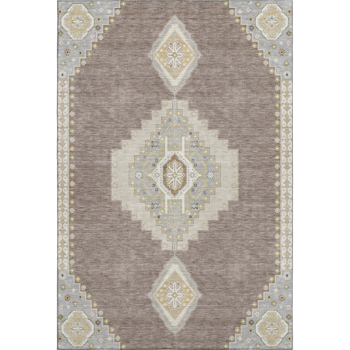 679610 8 x 10 ft. Taupe Beige & Ivory Oriental Washable Machine Made Rectangle Area Rug with UV Protection