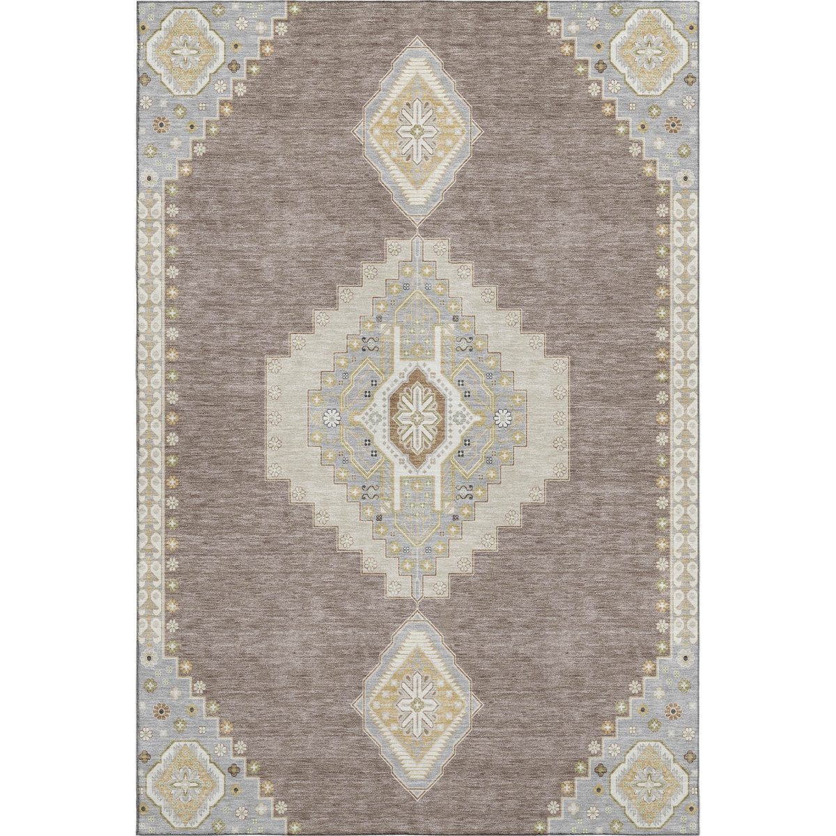 679611 9 x 12 ft. Taupe Beige & Ivory Oriental Washable Machine Made Rectangle Area Rug with UV Protection