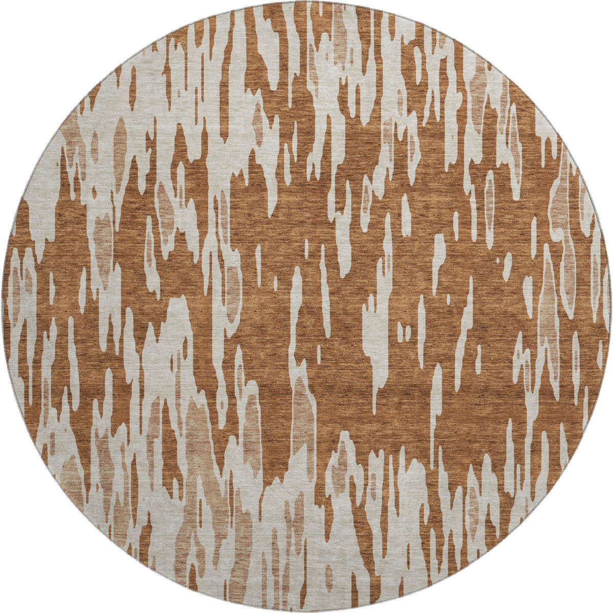 675189 8 ft. Rust & Ivory Abstract Transitional Washable Round Area Rug with UV Protection