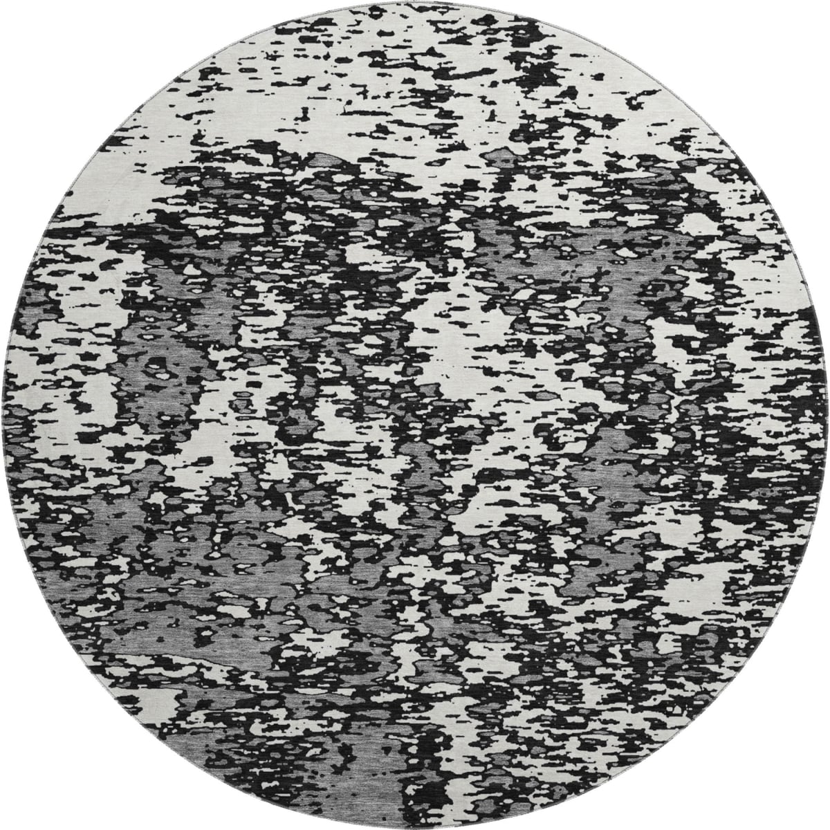 675207 8 ft. Black & Ivory Abstract Transitional Washable Round Area Rug with UV Protection