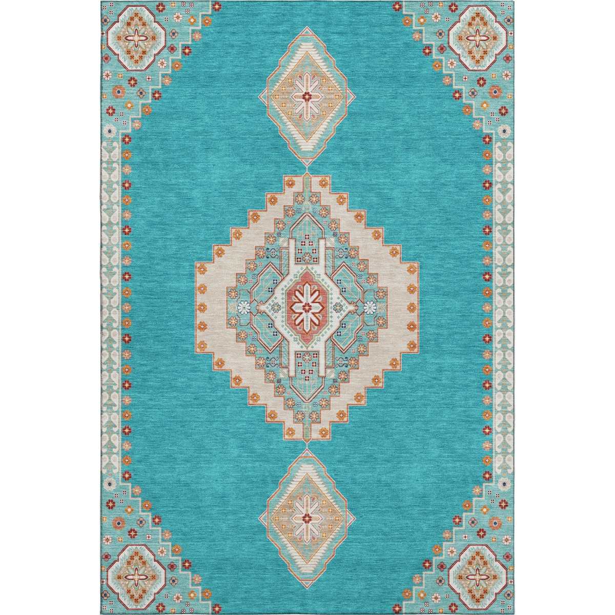679605 9 x 12 ft. Teal Salmon & Beige Oriental Washable Machine Made Rectangle Area Rug with UV Protection