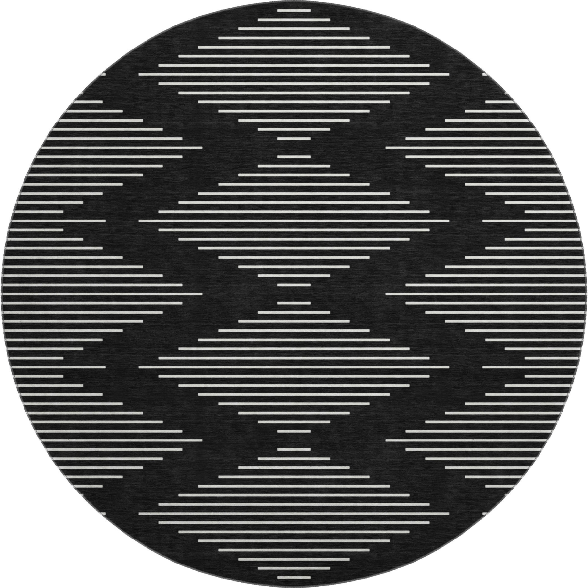 679693 8 ft. Black & Ivory Geometric Transitional Washable Round Area Rug with UV Protection