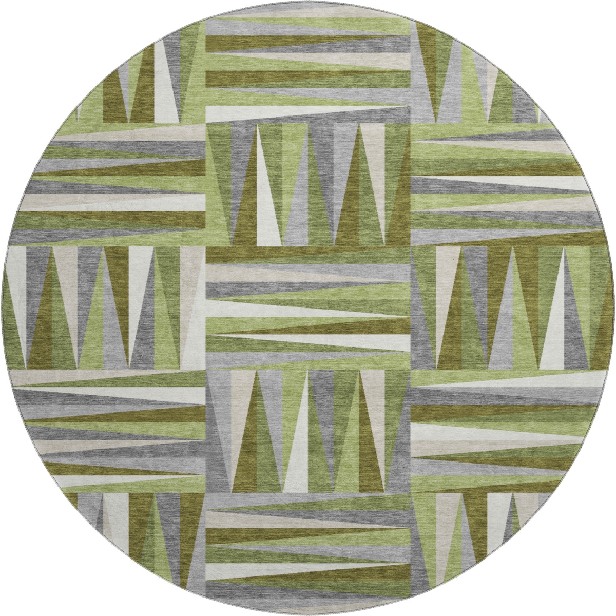 679423 8 ft. Green, Ivory & Gray Geometric Transitional Washable Round Area Rug with UV Protection