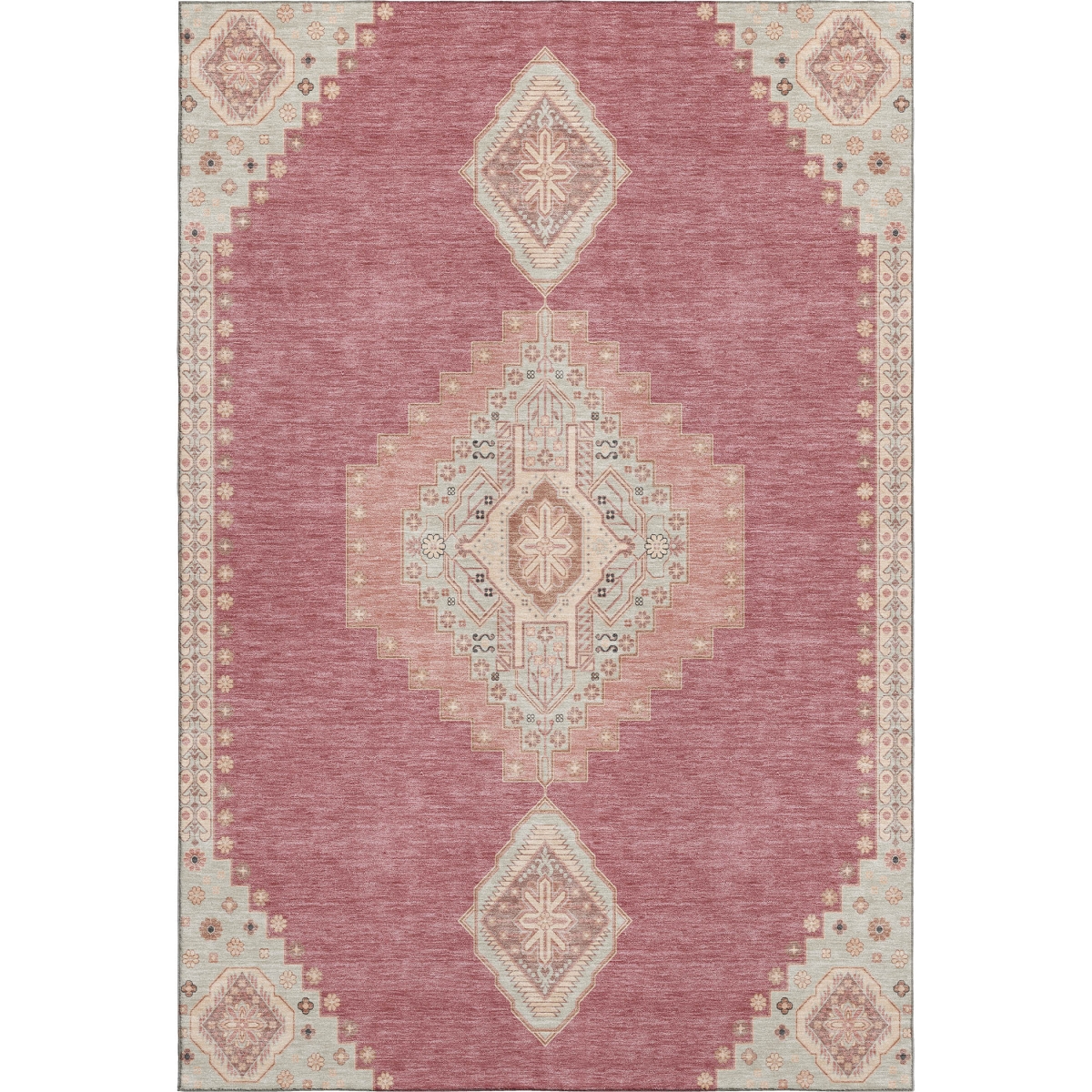 679552 10 x 14 ft. Blush Gray & Pink Oriental Washable Machine Made Rectangle Area Rug with UV Protection