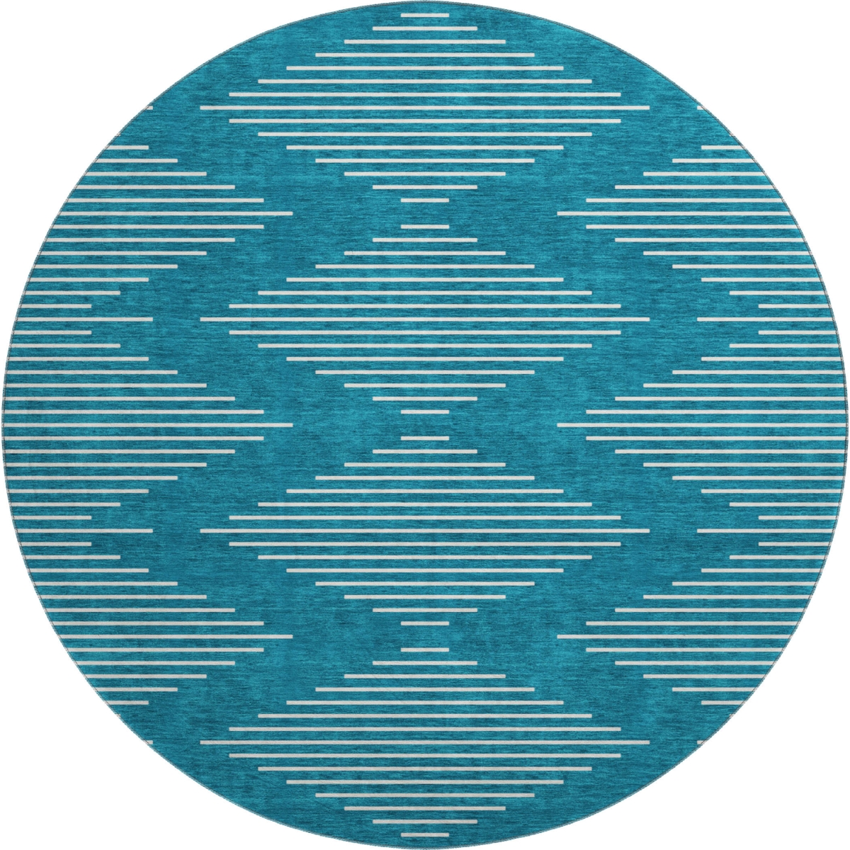679783 8 ft. Teal & Ivory Geometric Transitional Washable Round Area Rug with UV Protection