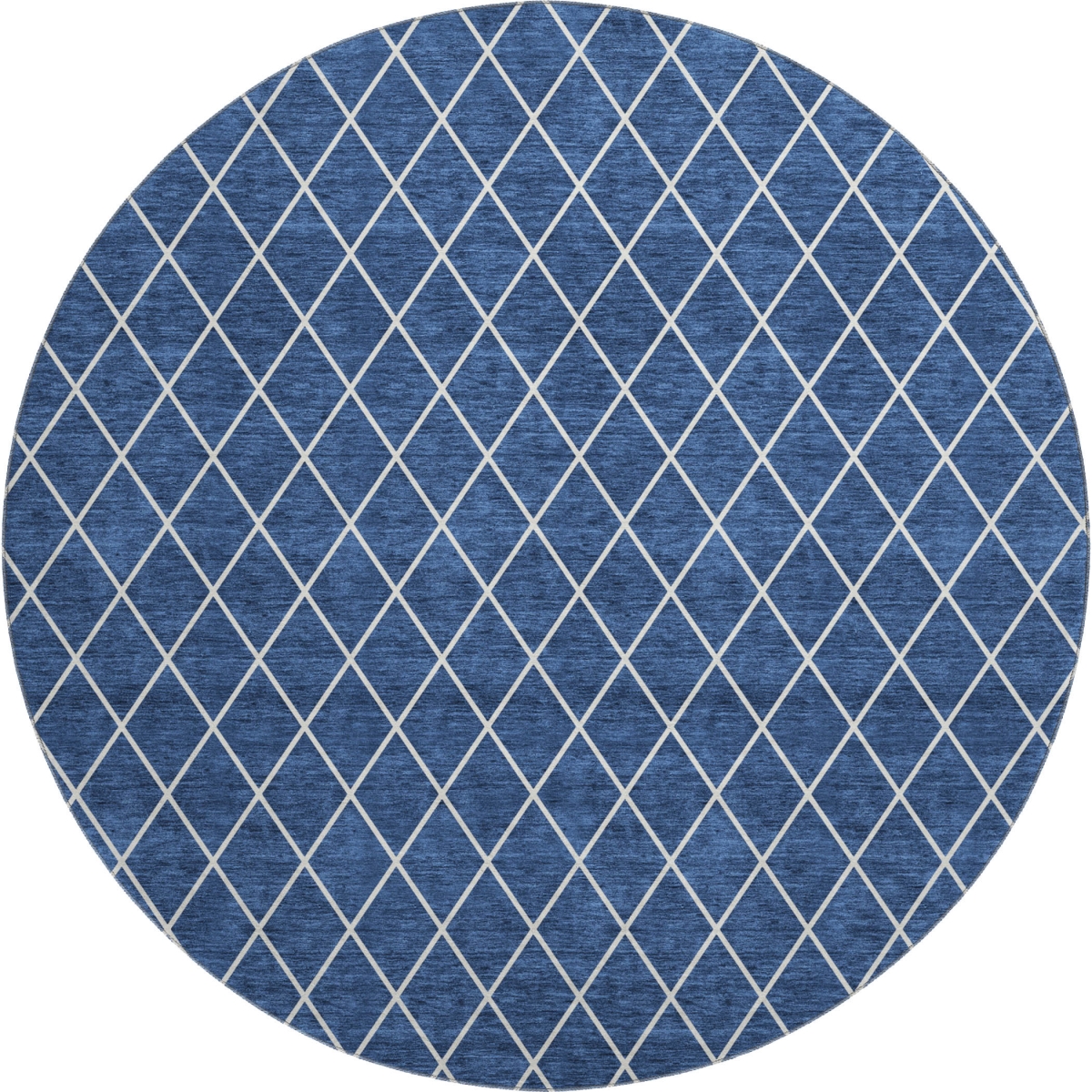 674110 8 ft. Navy Blue & Ivory Geometric Transitional Washable Round Area Rug with UV Protection