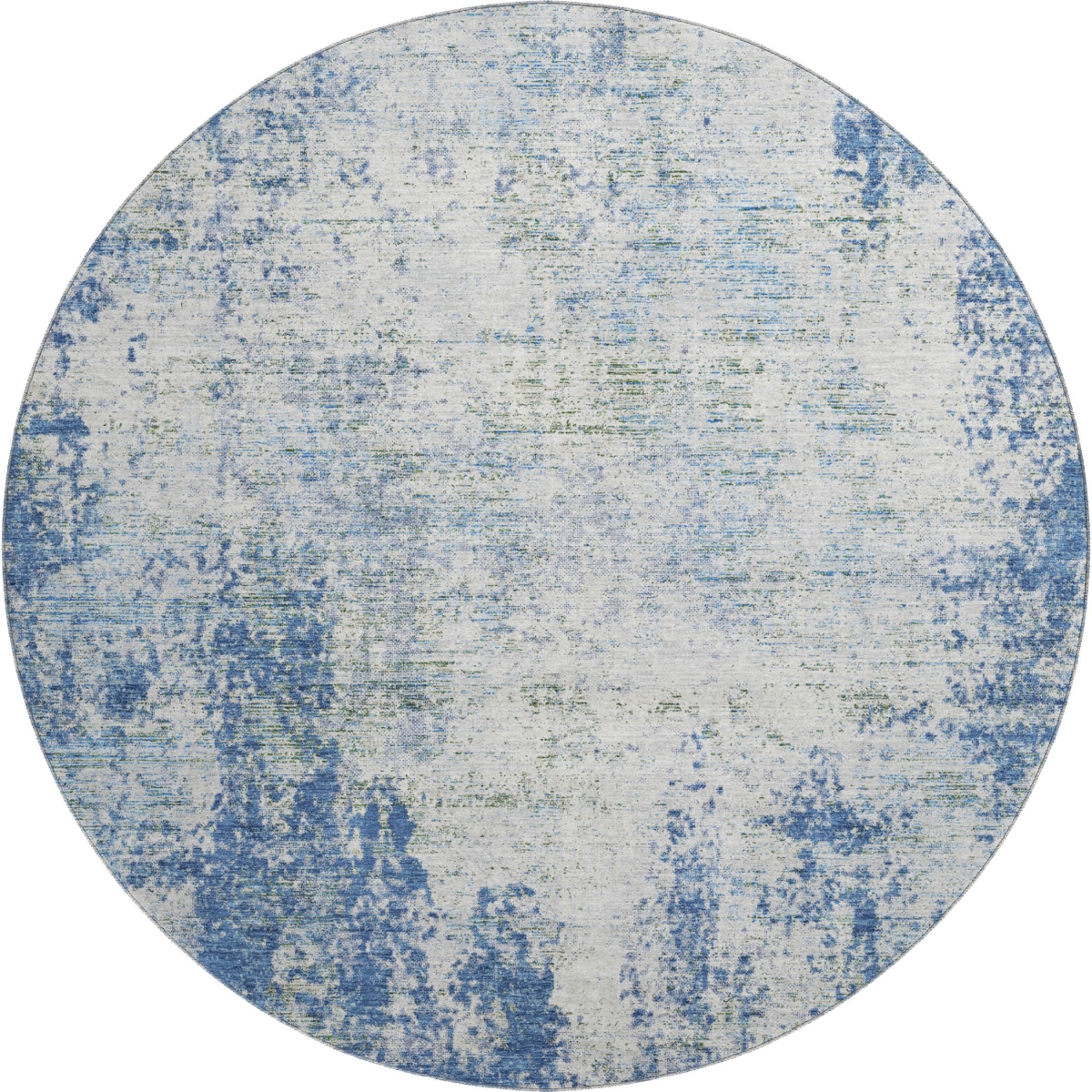 674841 8 ft. Denim Blue & Ivory Abstract Transitional Washable Round Area Rug with UV Protection