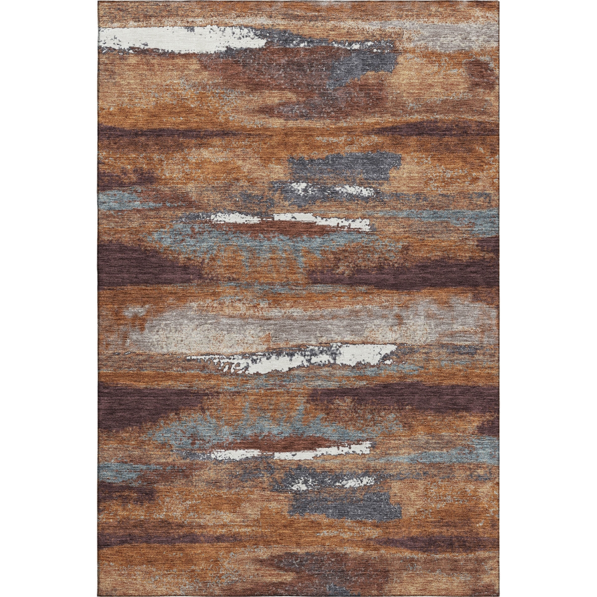 674990 5 x 8 ft. Copper Ivory & Gray Abstract Washable Machine Made Rectangle Area Rug with UV Protection