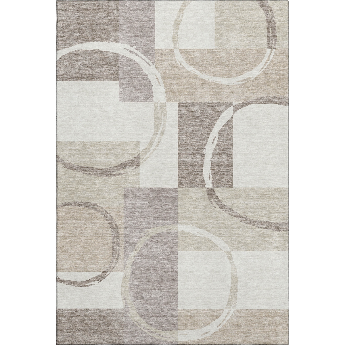 675083 9 x 12 ft. Ivory Beige & Taupe Geometric Transitional Washable Machine Made Rectangle Area Rug with UV Protection