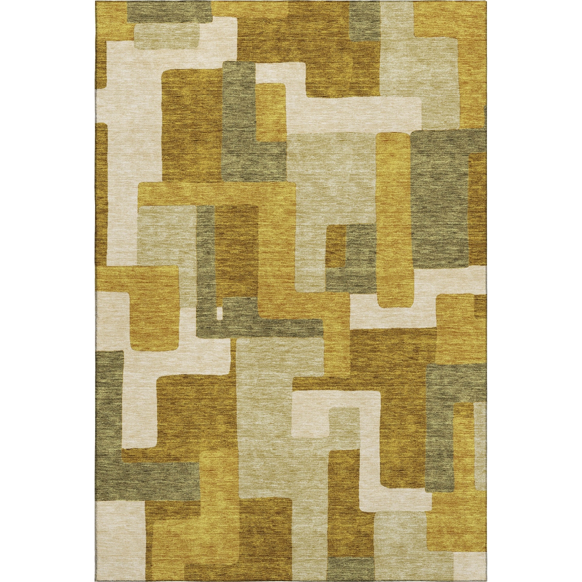 675748 8 x 10 ft. Wheat Ivory & Gold Geometric Washable Machine Made Rectangle Area Rug with UV Protection