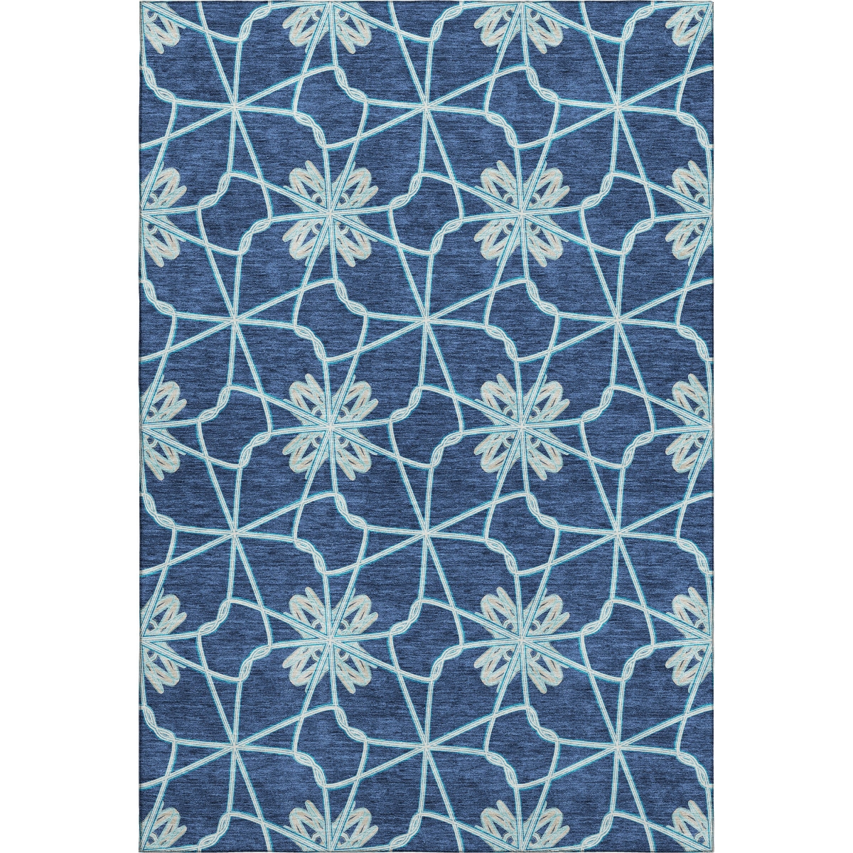 675938 5 x 8 ft. Navy Blue, Ivory & Gray Geometric Transitional Washable Machine Made Rectangle Area Rug with UV Protection