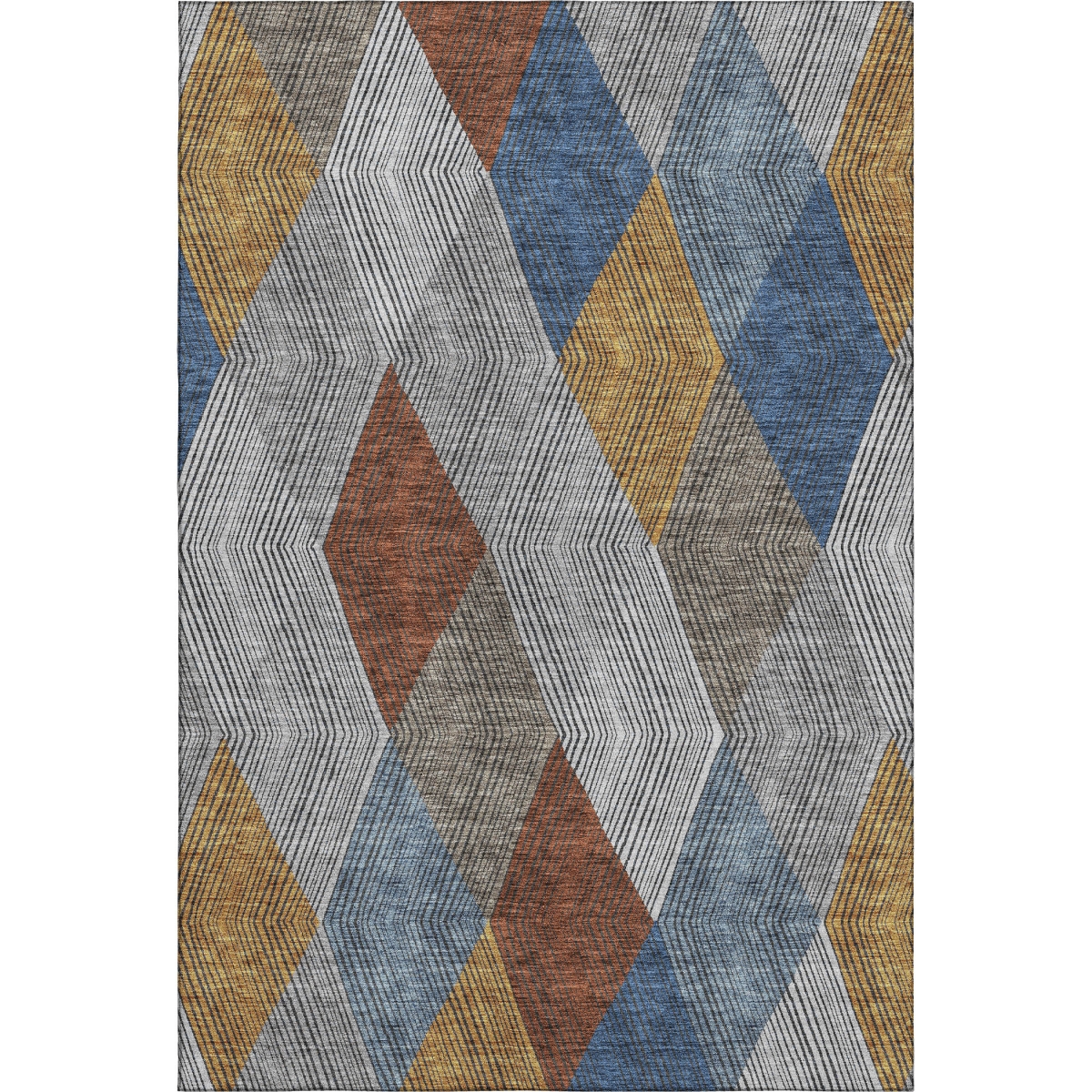 676182 10 x 14 ft. Gray Blue & Gold Geometric Washable Machine Made Rectangle Area Rug with UV Protection