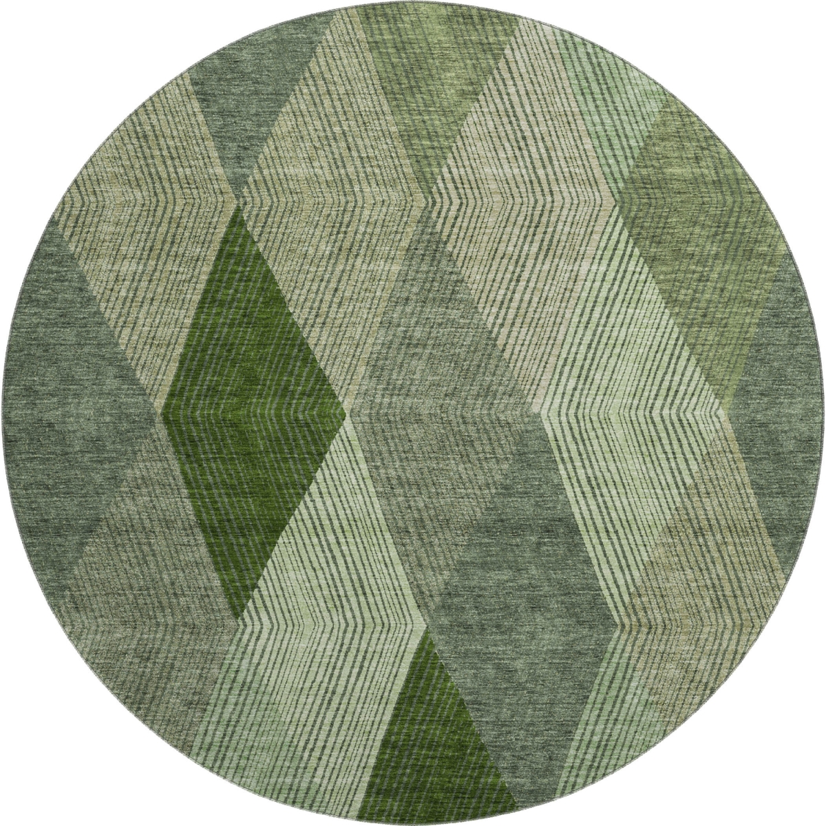 676185 8 ft. Green, Gray & Sage Geometric Washable Round Area Rug with UV Protection