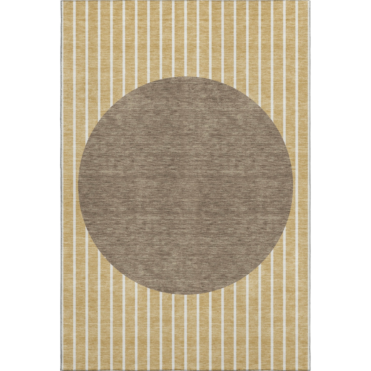 678334 9 x 12 ft. Wheat Ivory & Brown Striped Washable Machine Made Rectangle Area Rug with UV Protection