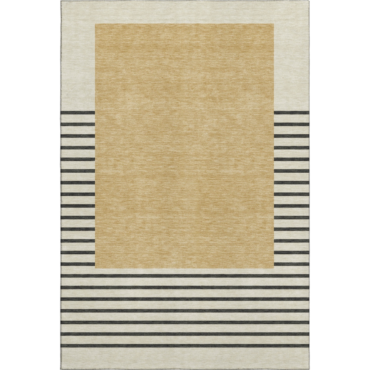 678343 5 x 8 ft. Gold Ivory & Black Striped Washable Machine Made Rectangle Area Rug with UV Protection