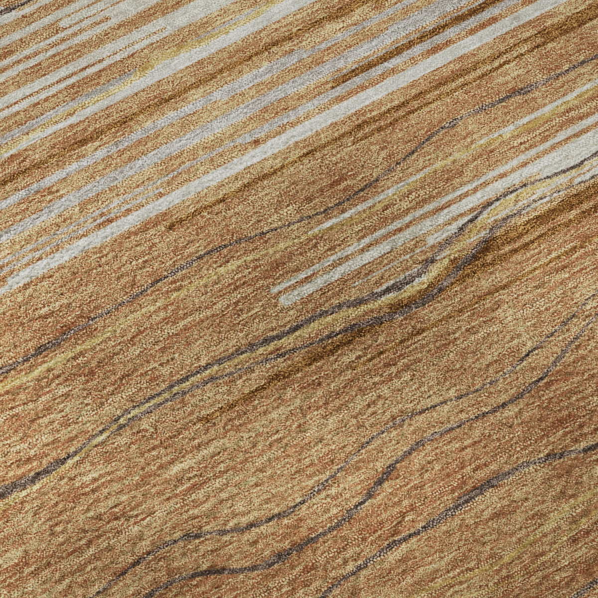678403 5 x 8 ft. Rust Ivory & Gold Striped Washable Machine Made Rectangle Area Rug with UV Protection