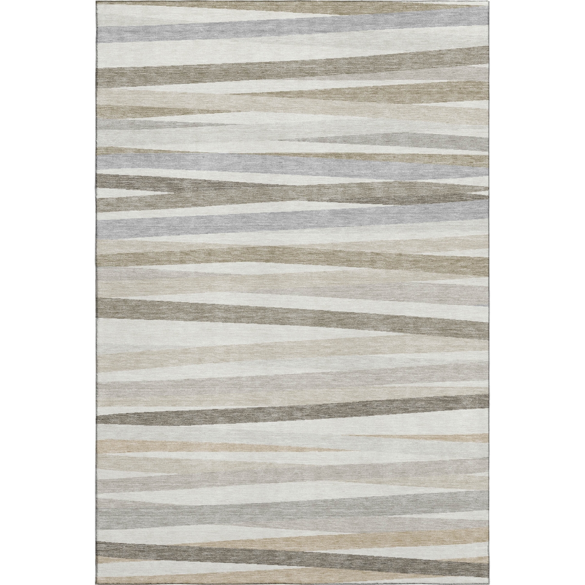678495 9 x 12 ft. Ivory Beige & Taupe Striped Transitional Washable Machine Made Rectangle Area Rug with UV Protection