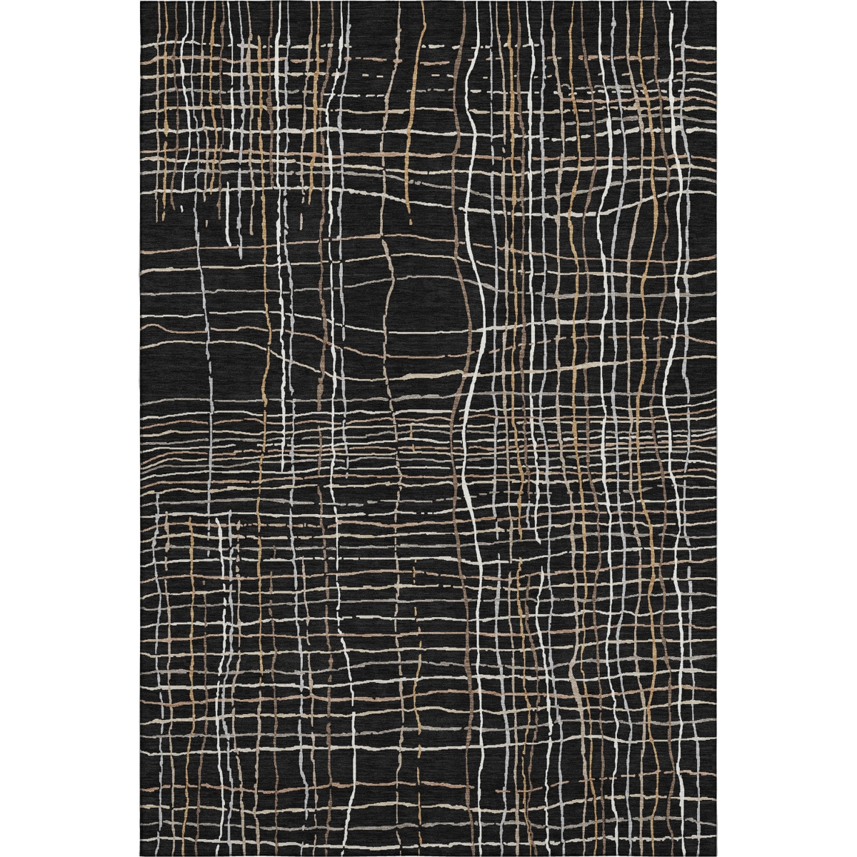 678536 8 x 10 ft. Black Ivory & Beige Striped Washable Machine Made Rectangle Area Rug with UV Protection
