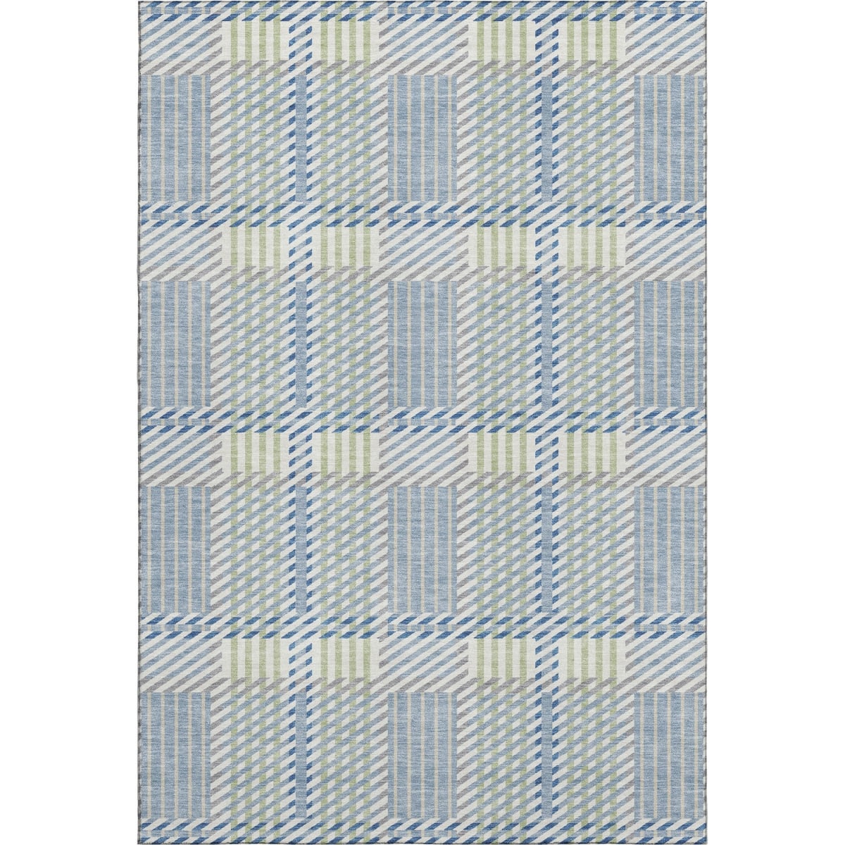 678711 9 x 12 ft. Denim Blue, Ivory & Gray Plaid Washable Machine Made Rectangle Area Rug with UV Protection
