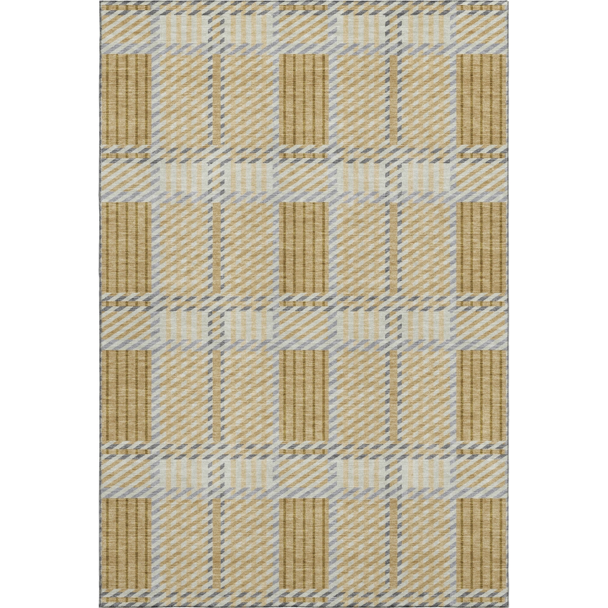 678714 5 x 8 ft. Gold Beige & Brown Plaid Washable Machine Made Rectangle Area Rug with UV Protection
