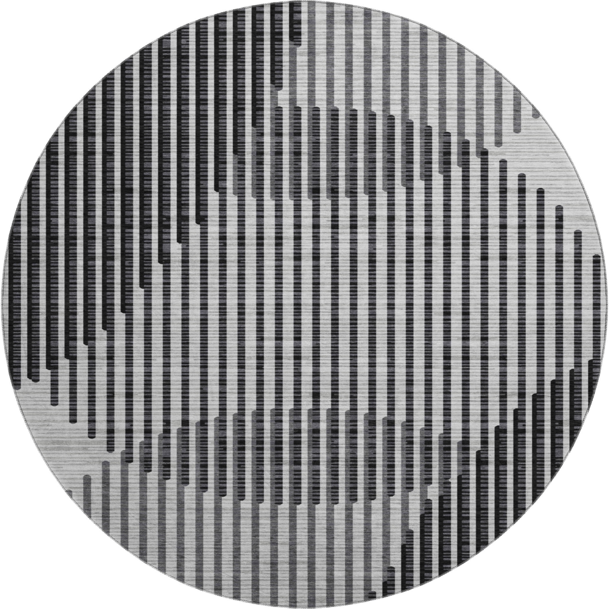 678799 8 ft. Gray & Ivory Geometric Transitional Washable Round Area Rug with UV Protection
