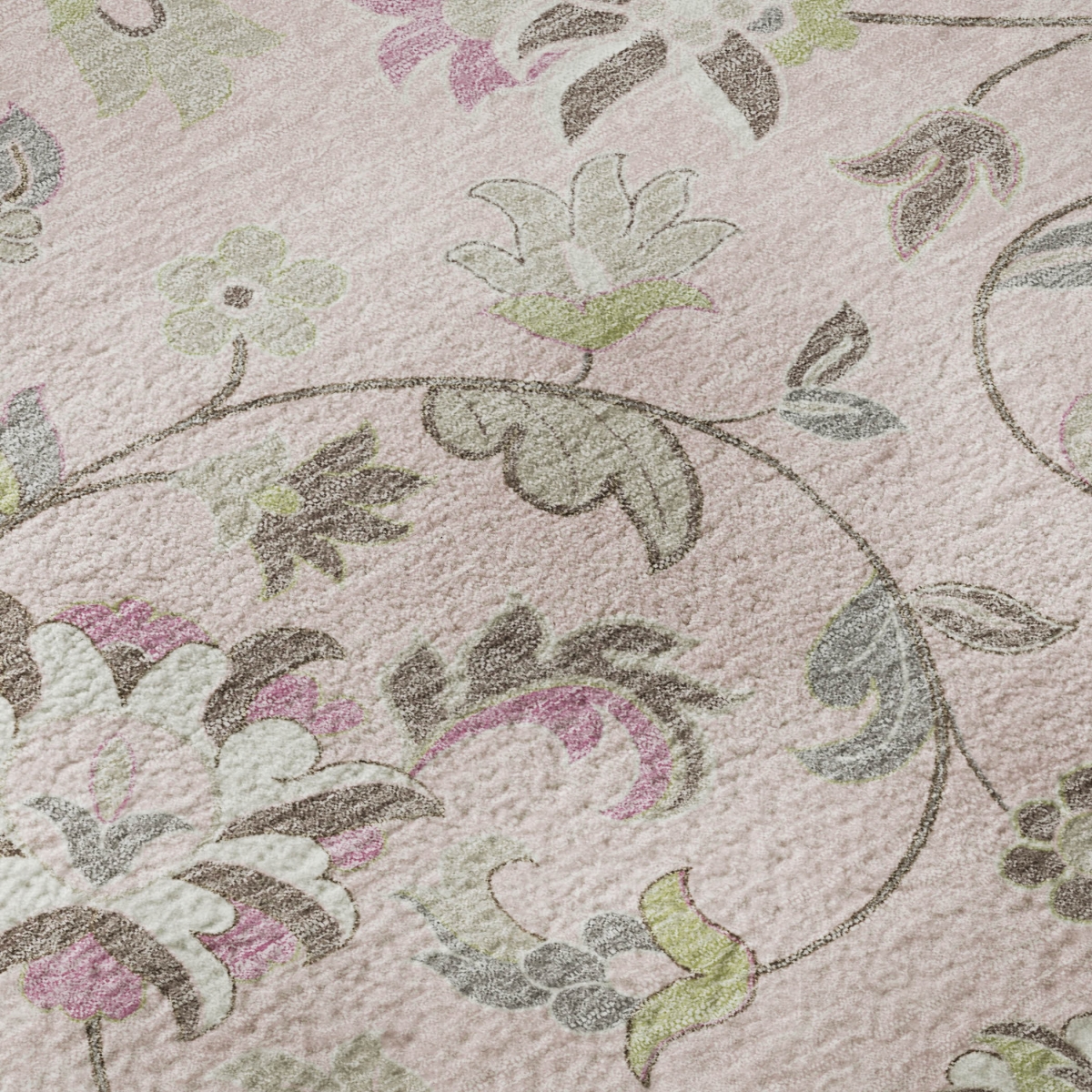 678998 8 x 10 ft. Pink, Ivory & Gray Floral Transitional Washable Machine Made Rectangle Area Rug with UV Protection