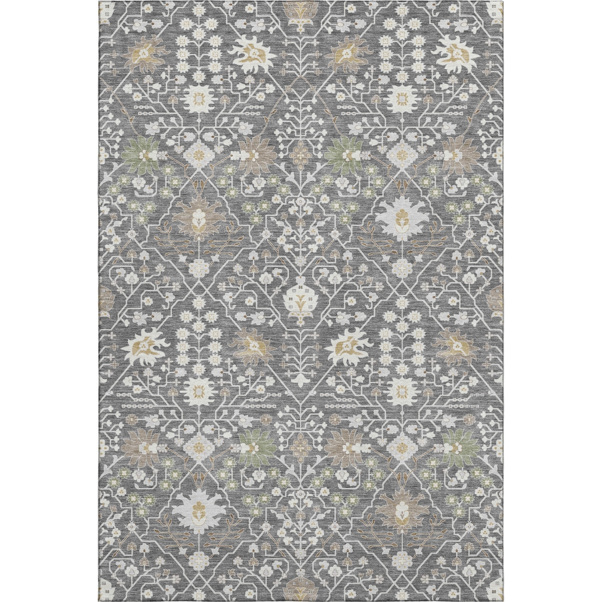 679191 9 x 12 ft. Charcoal Ivory & Gold Oriental Washable Machine Made Rectangle Area Rug with UV Protection