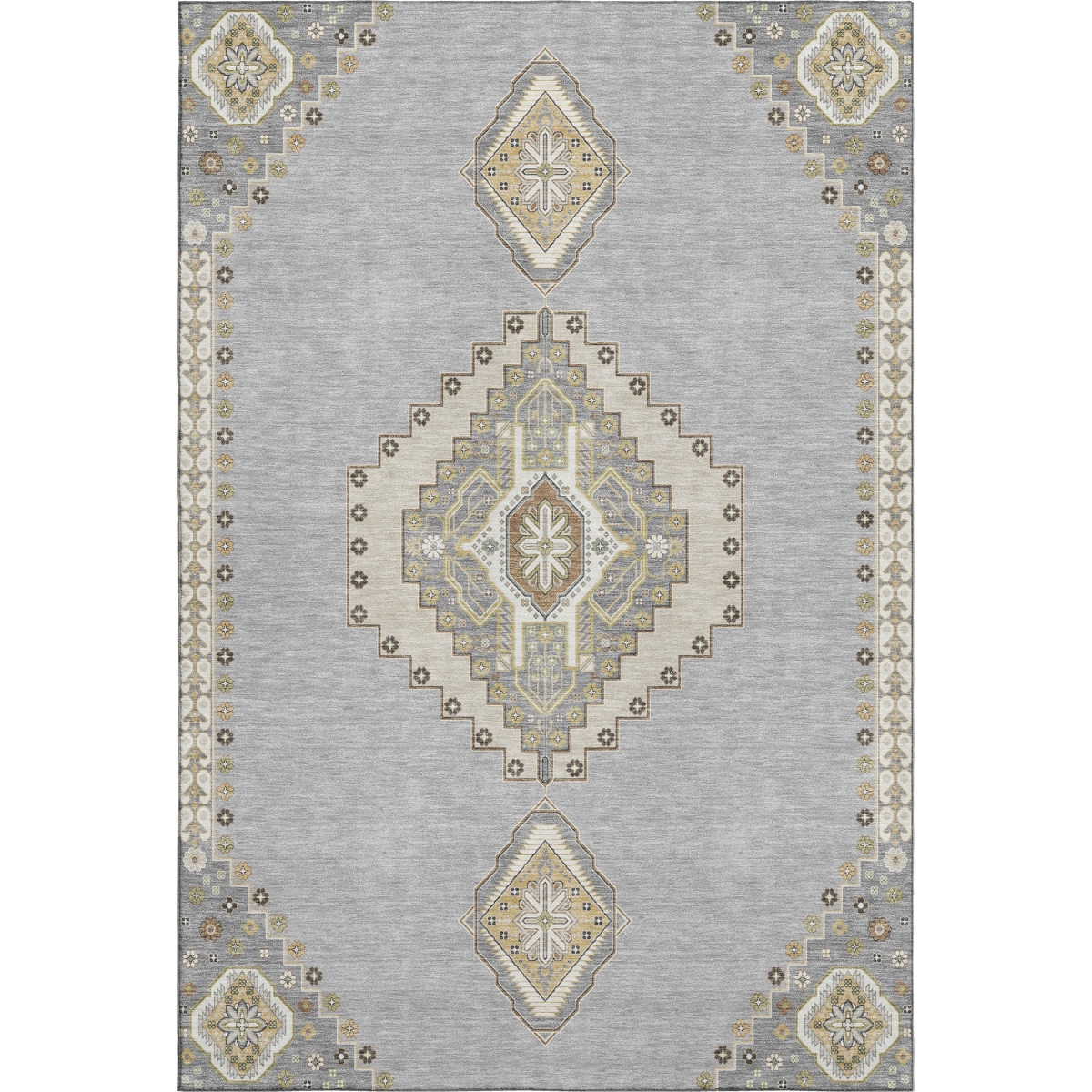 679574 8 x 10 ft. Gray Gold & Beige Oriental Washable Machine Made Rectangle Area Rug with UV Protection