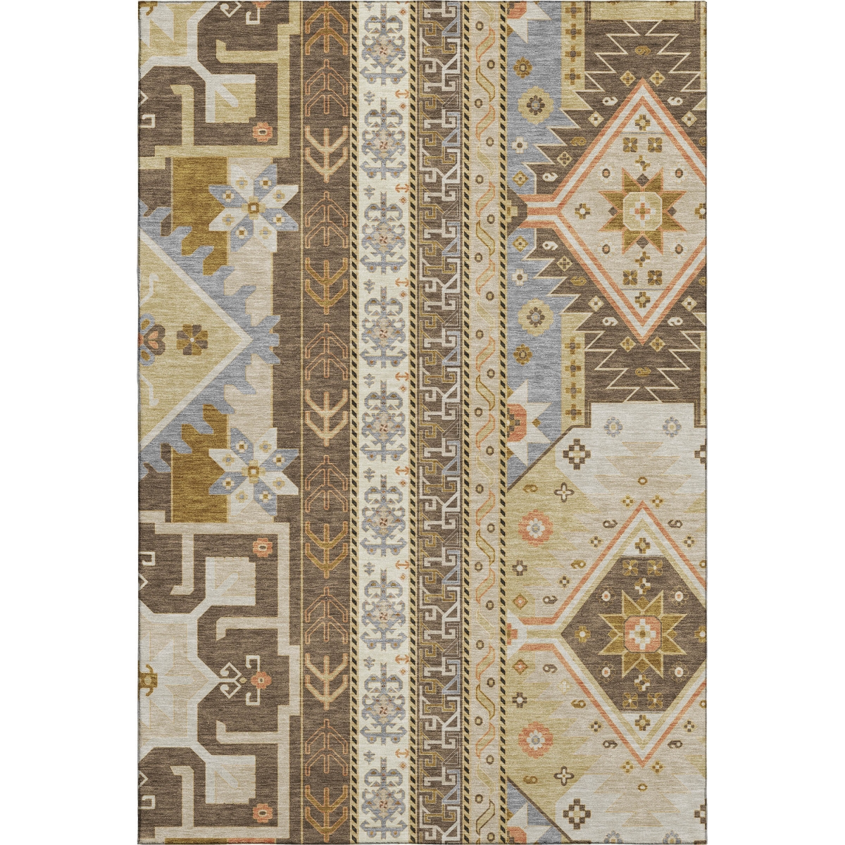 679624 10 x 14 ft. Brown, Gray & Gold Southwestern Washable Machine Made Rectangle Area Rug with UV Protection