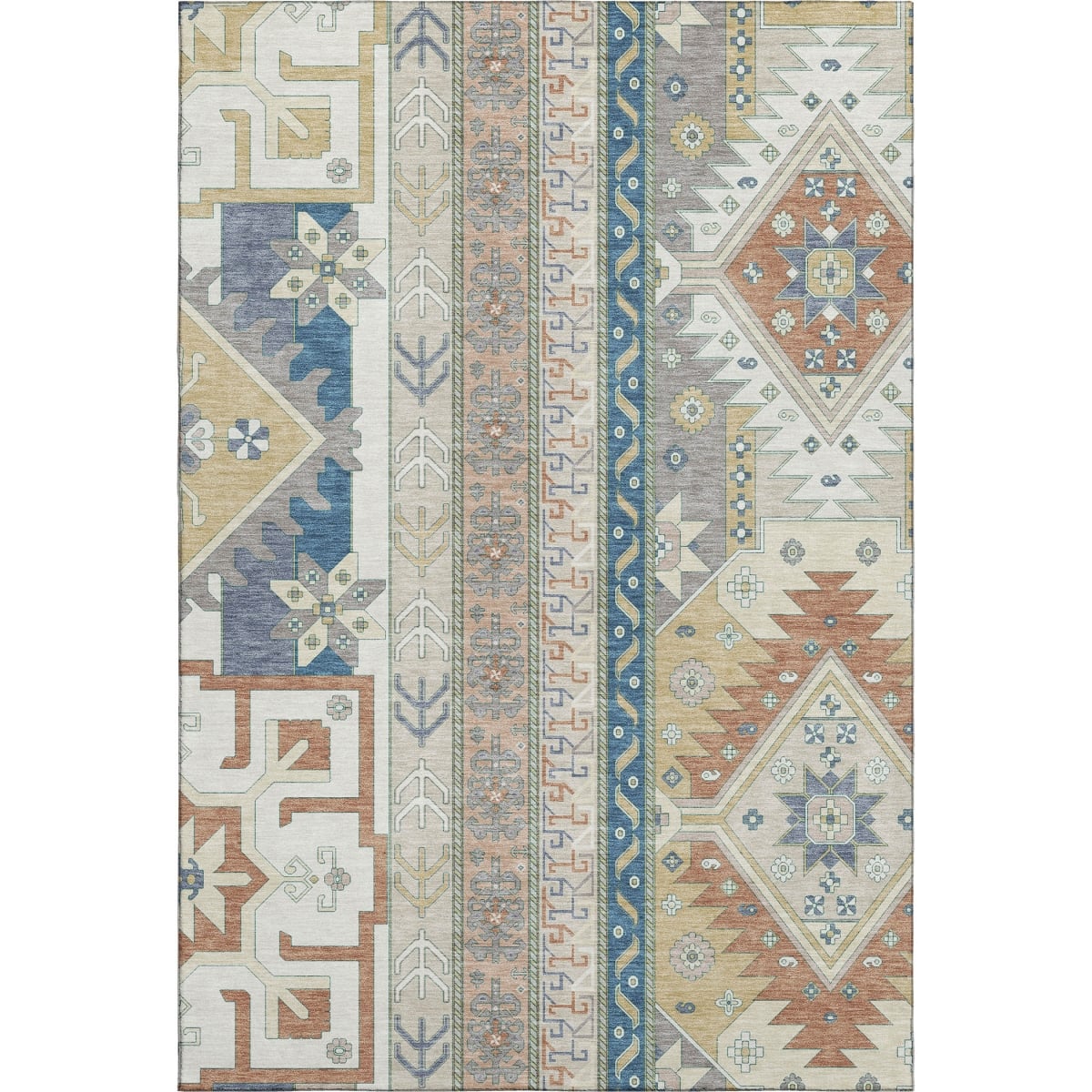 679629 9 x 12 ft. Ivory Copper & Teal Southwestern Washable Machine Made Rectangle Area Rug with UV Protection