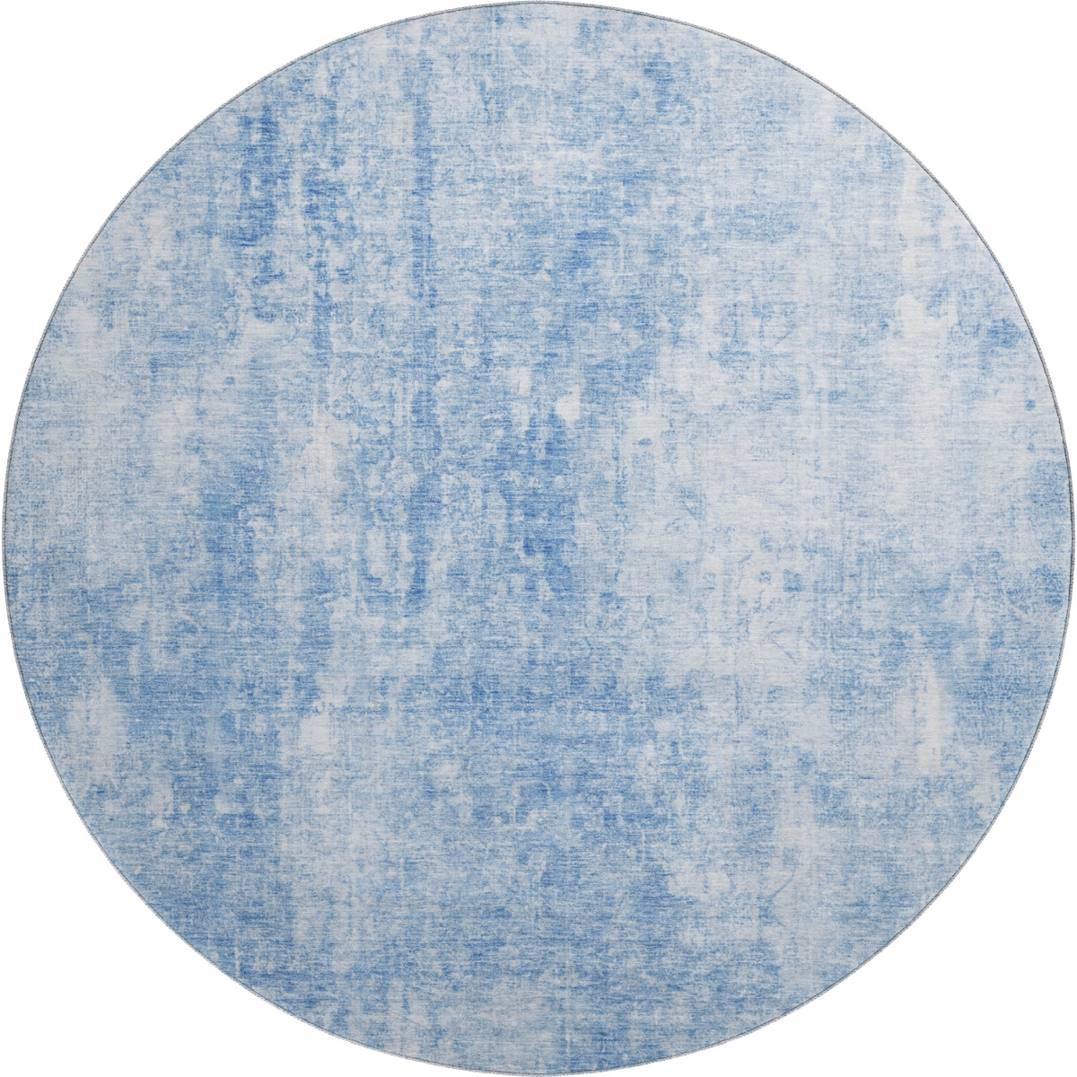 654787 8 ft. Blue & Ivory Abstract Transitional Washable Round Area Rug with UV Protection