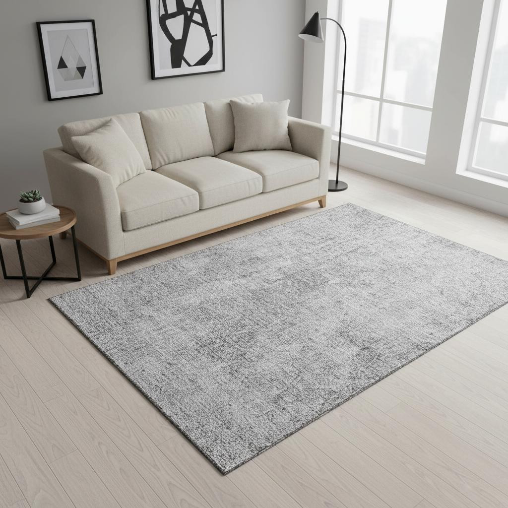 654798 5 x 8 ft. Gray & Ivory Abstract Transitional Washable Machine Made Rectangle Area Rug with UV Protection