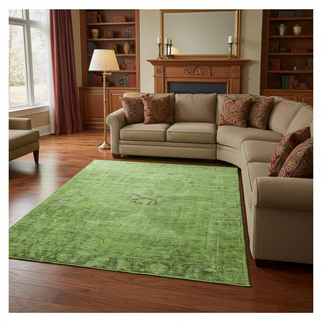 654861 9 x 12 ft. Artichoke Green & Gray Oriental Washable Machine Made Rectangle Area Rug with UV Protection
