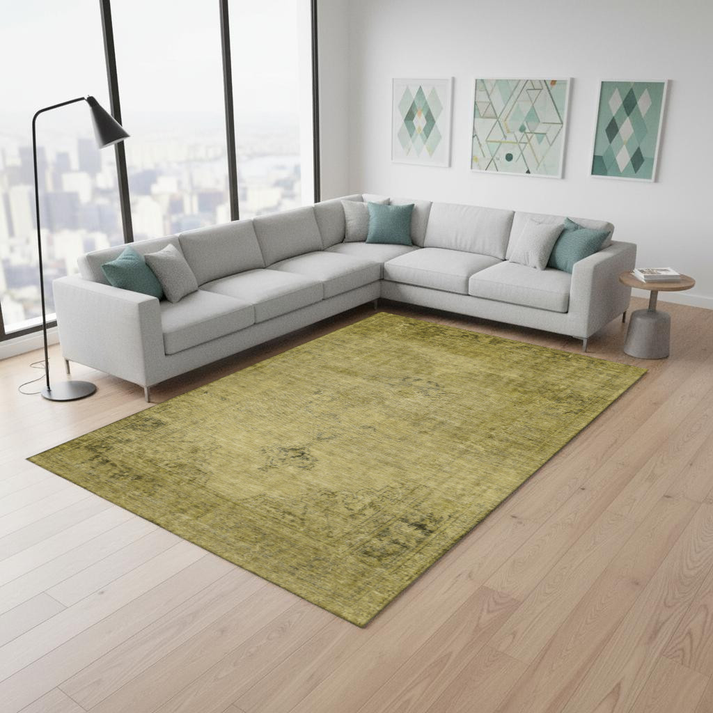 654884 8 x 10 ft. Gold & Wheat Oriental Washable Machine Made Rectangle Area Rug with UV Protection